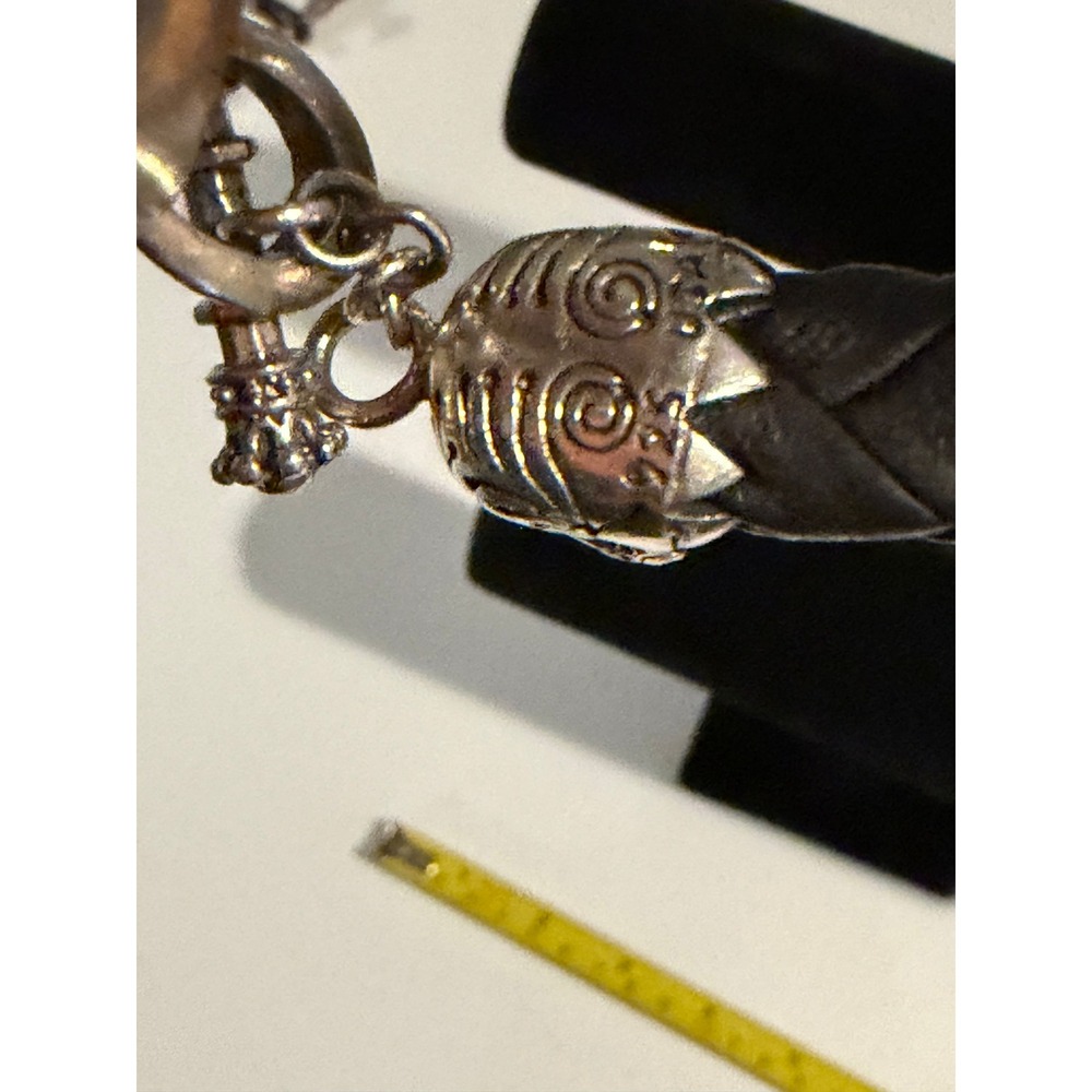 King Baby Studio Black Braided Leather Sugar Skull 925 Sterling Silver Bracelet - Picture 3 of 6
